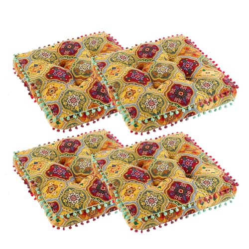 Bohemian Seat Cushion，Indoor & Outdoor 16.5" x 16.5" Seating Cushion for Dinning Chairs, Decorative with Tassels(4Pcs, Yellow) - color: Yellow, size: 4Pcs