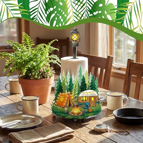 Camping Paper Towel Holder Let's Go Camping Kitchen Bathroom Decor Vbs Decorations Rustic Campfire Tent Camper Paper Stand with Round Base for Countertop Home Accessories - style: Camping