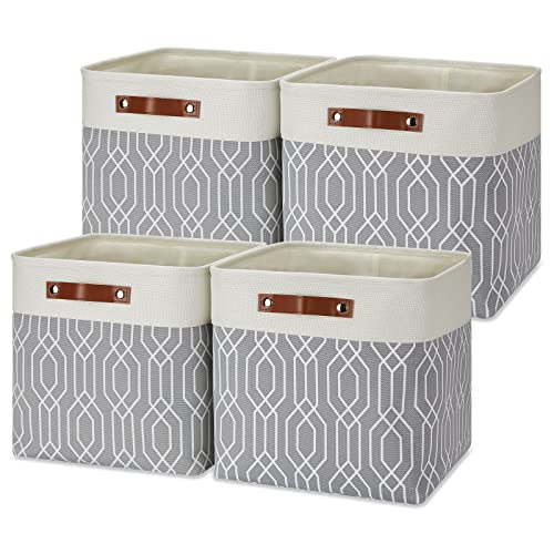Temary Collapsible Baskets 13 Inch Storage Cubes for Organizing, Storage Baskets for Shelves, 4 Pack Fabric Storage Cubes Bins for Towels, Blankets (Grey Polygon) - color: Grey Polygon, size: 13 x 13 x 13