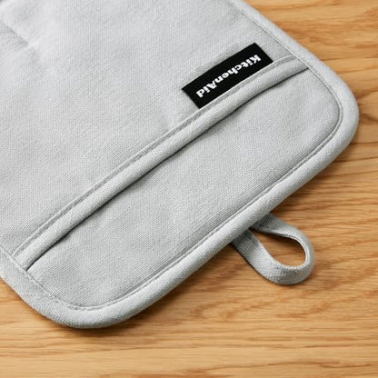 KITCHENAID Gourmet Series Gridlines Pot Holders 2-Pack Set, Heat Resistant up to 600°F, Soft Silicone Grip, Magnetic Cuff, Matte Grey, 8"x8" - color: Matte Grey