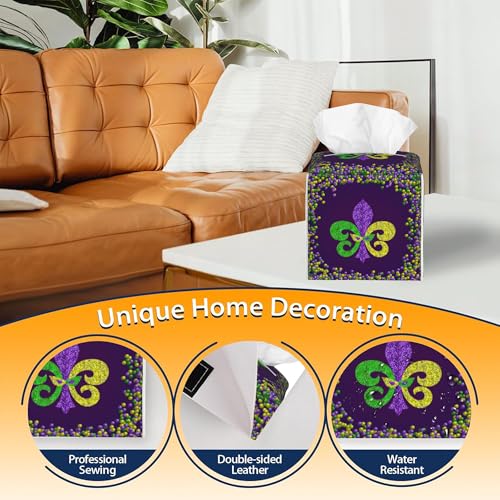 Tissue Box Cover,Mardi Gras Carnival Fleur De LYS Leather Tissue Box Holder Square Facial Paper Case Organizer Dispenser for Bathroom Vanity Countertop Tabletop Car Office - color: Color7