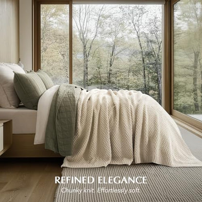 EVERGRACEHOME Chunky Chenille Knit Throw Blanket, 108x92, Beige | Sculpted Moss Stitch, Chic Modern Farmhouse, All-Season Warmth, OEKO-TEX® Certified, Oversized King for Couch, Bed, Sofa - color: Beige, size: 108" X 92"