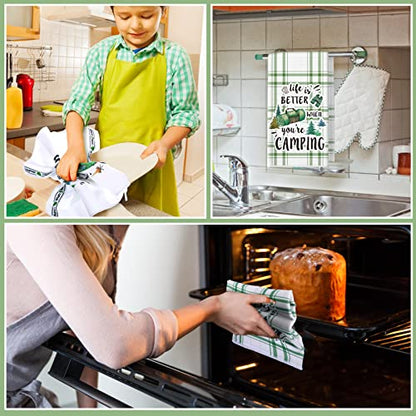 Redbaker 6 Pcs Camping Kitchen Towels with Hanging Loop | Happy Camper Themed Decor for RV Accessories, Bonfire Tent Car Designs, Absorbent Hand Towels for Outdoor Camping Gifts - style: Camping