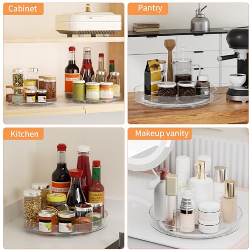 2 Pack Lazy Susan Turntable Organizer, 9 and 10 Inch Rotating Trays for Corner Cabinet, Fridge, Pantry, Kitchen, Table Top, Makeup Vanity, Bathroom Countertop Storage, Acrylic Spinning Spice Rack - size: 9+10inch - 2 Pack