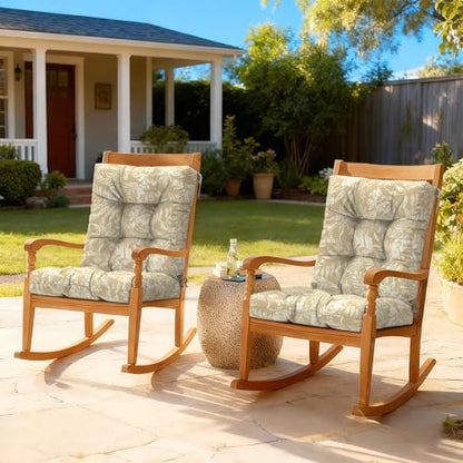 LVTXIII Outdoor Tufted Low Back Cushions Set of 2 Patio Seasonal Replacement Rocking Chair Cushion with Ties, Solid Seat and Back Chair Cushion, 42 L x 21W, Tropical Leaf Oat - color: Tropical Leaf Oat, size: 42x21x4