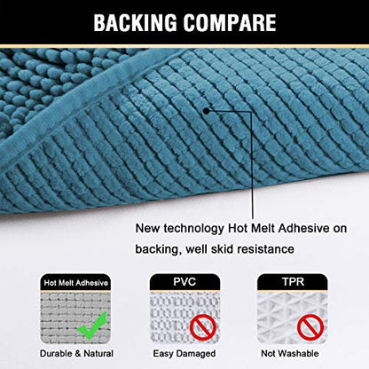 H.VERSAILTEX Bathroom Rugs Luxury Chenille 2 Piece Mats, Soft Plush 32''x20'' Bath Rug + 20''x20'' Toilet Mat Microfiber Shaggy Carpet, Super Absorbent mats, Machine Washable (Dark Teal) - color: Dark Teal, size: 20" x 32" Plus 20" x 20"