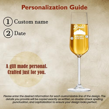 Personalized Bride and Groom Champagne Flutes – Bow Tie & Crown Design Wedding Glasses, Custom Names & Date, Wedding Toast Champagne Glasses (Champagne Flutes-D5) - color: Champagne Flutes-D5