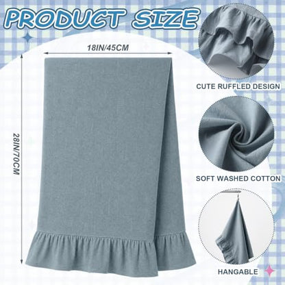HunnmingRe Dusty Blue Kitchen Towels Set of 2, 100% Cotton Retro Ruffled Dish Towels 18"x28" Absorbent Tea Cloths for Farmhouse Charm, Drying Dishes, Entertaining Guests - color: Dusty Blue, style: Retro