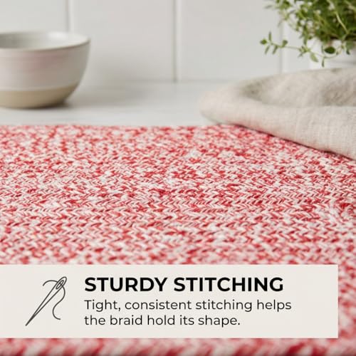 Super Area Rugs Farmhouse Braided Rug Cotton Kitchen Reversible Carpet, Red & White, 2' X 3' Rectangle - color: Red & White, size: 2' x 3' (Rectangular)