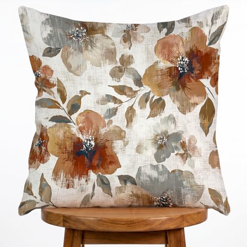 Floral Pillow Cover, Spring Summer Floral Double Sided Printed Throw Pillow Covers Home Decor, Pillowcase Cushion Cover for Bedroom Sofa Farmhouse Living Room, 18x18Inch (Brown&White) - color: Brown&white