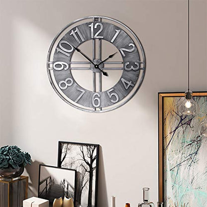 30 inch Large Wall Clock Decorative Solid Metal Retro Decor for Home Farmhouse Living Room - size: 30 inch