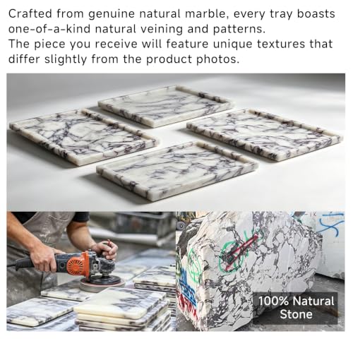Natural Marble Tray Jewelry Perfume Decorative Tray for Home Bathroom Decor | 11.8x7.9x0.7 Inch Real Stone Tray for Coffee Table Vanity Trinket Candle