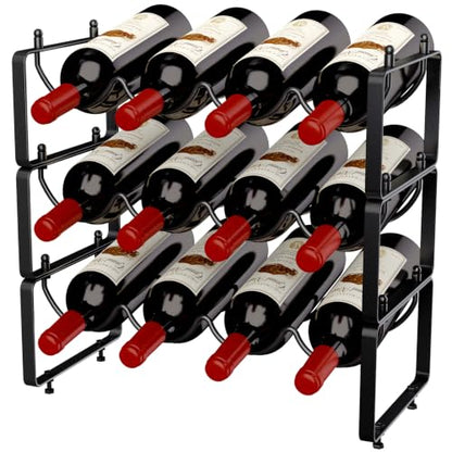 TONLEA Stackable Water Bottle Organizer Holder, Wine Rack,3-Tier 12 Bottles Wine Storage Cabinet Shelf, Wine Racks Countertop for Pantry,Kitchen