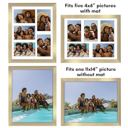Americanflat 4x6 Collage Picture Frame with Shatter-Resistant Glass - Fits Five 4x6 Photos or Use as One 11x14 Picture Frame - Signature Collection - Collage Frames for Wall Display - Gold | Overall frame size 11x14, Shatter-resistant glass, hangs vertica