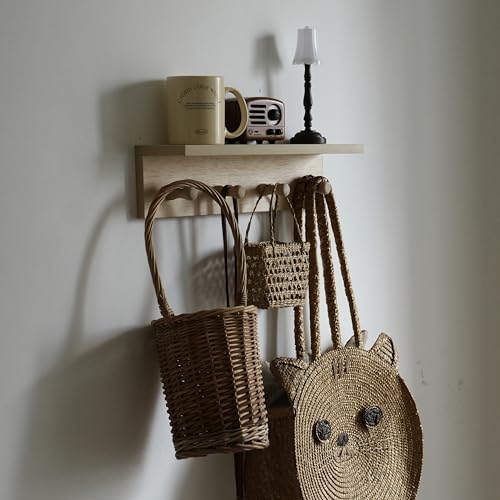 Wall Mounted Coat Rack with Shelf, Entryway 8 Hooks, 2 Pack | Birch finish shelf - color: 2PC-Birch colored veneer