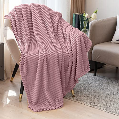 DISSA Fleece Blanket Throw Size – 51x63, Pink – Soft, Plush, Fluffy, Fuzzy, Warm, Cozy – Perfect Throw for Couch, Bed, Sofa - with Pompom Fringe - Flannel Blanket Throw Blanket - color: Pink, size: 51x63"