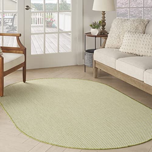 Nourison Home Courtyard Ivory Green 5' x 8' Oval Area Rug - Easy Clean, Non Shedding, Bed Room, Living Room, Dining Room, Kitchen (5' x 8' Oval) - color: Ivory Green, size: 5' x 8' (Oval)