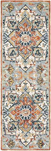 SAFAVIEH Aspen Collection Runner Rug - 2'3" x 9', Blue & Rust, Handmade Boho Wool, Ideal for High Traffic Areas in Living Room, Bedroom (APN312A) - size: 2'3" x 9' (Runner)
