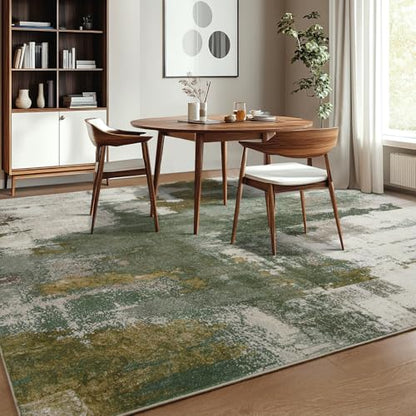 Kelarea Washable Area Rug 6x9, Non-Slip Low Pile Abstract Green | Water & Stain Resistant, Pet Friendly, Easy Clean, Ultra Soft, for Living Room, Bedroom, Nursery, Ofiice - color: Green, size: 6' x 9' (Rectangular)
