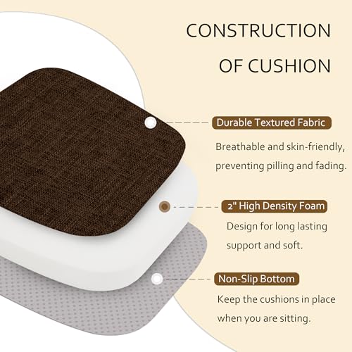 ELFJOY Non-Slip Chair Cushions for Dining Chairs Coffee 16.7"x16" | 4 Pack, with Ties and Washable Cover, U Shape, Breathable Fabric, for Kitchen Dining Office Folding Chairs，Comfortable - color: Coffee