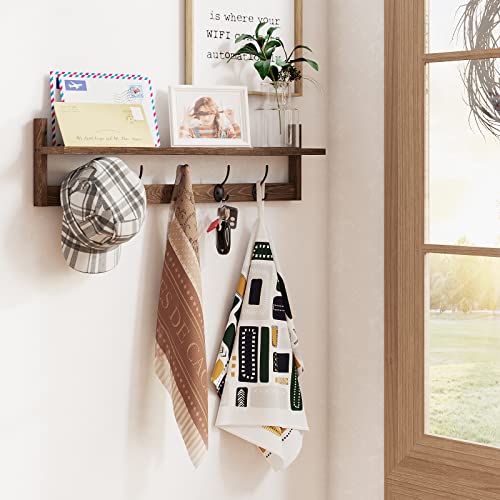 BAMEOS Wall Mounted Coat Rack with Adjustable Easy Install, Rust Proof, Brown Wooden Material, 28.9 Inch Length - style: Brown-28.9IN with shelf