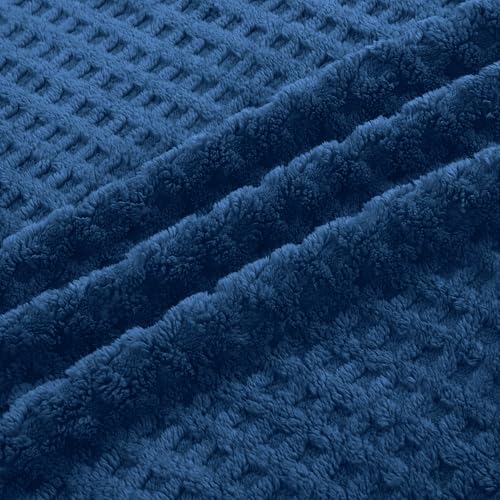 Soft Cozy Fuzzy Fleece Queen Size Blanket, Waffle Navy Blue, 90x90 Inches – Lightweight, Fluffy, and Warm 3D Jacquard All-Season Blanket for Bed, Couch, Sofa, Camping, and Travel - color: Waffle Navy Blue, size: Queen (90" x 90")
