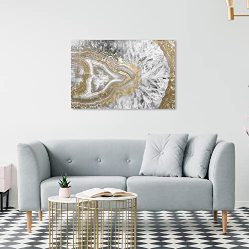 Oliver Gal Abstract Modern Canvas Wall Art Agate Geode Crystal Ready to Hang Home Decor 20.0 x 30.0 Gold and White Canvas Art for Living Room - size: 20"L x 30"W, style: Wrapped Canvas