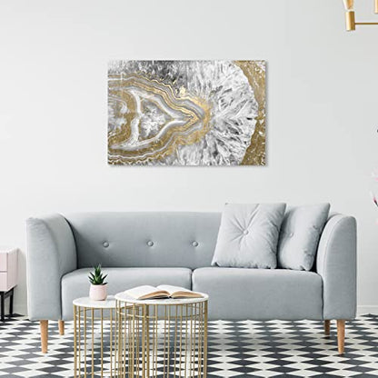 Oliver Gal Abstract Modern Canvas Wall Art Agate Geode Crystal Ready to Hang Home Decor 20.0 x 30.0 Gold and White Canvas Art for Living Room - size: 20"L x 30"W, style: Wrapped Canvas