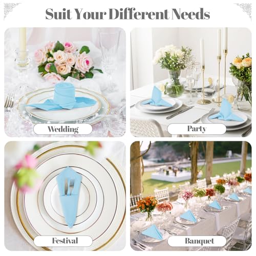 PLOYMONO Baby Blue Cloth Napkins - 8 Pack 17"x17" Polyester Dinner Napkins | Heavy Duty 180 GSM Cloth Napkins with Hemmed Edges - Great for Restaurants, Weddings, Parties, Banquets Dinner - color: Baby Blue
