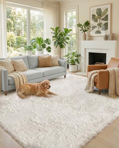 DEXI Area Rugs for Living Room 8x10, Non Slip Soft Rug for Bedroom, Cream | Machine Washable, High Pile, Non-Shedding, Soft Thick Fluffy Indoor Floor Large Carpet for Dining Room Playroom Study Room - color: Cream White, size: 8' x 10' (Rectangular)
