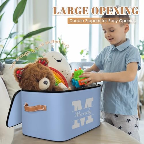 Personalized Storage Basket with Name Initial, Customized Keepsake Box | Foldable Sturdy Large Storage Bin Organizer with Handle Lid Lightweight Waterproof Dustproof, 14"L x 10.2"W x 10.4"H - color: Option 1