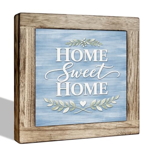 Home Sweet Home Wooden Block Sign - Farmhouse Style Decor, 5.9x5.9 Inches, Rustic Wooden Sign for Living Room, Bedroom, Kitchen, Tabletop, Entryway, Family Wall Decoration - color: Summer 07