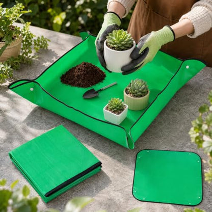 Repotting Mat for Indoor Plant Transplanting and Mess Control Thickened Waterproof Potting Tray Foldable Potting Mat Portable Gardening Mat Garden Gifts,Green (26.8"x 26.8") - size: 1 Pack - 26.8 x 26.8 Inch, Green