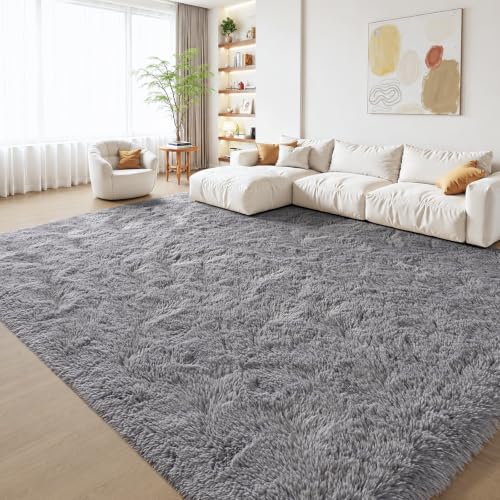 Zentavio 8x10 Area Rugs for Living Room Clearance Grey Rugs for Bedroom Large Big Carpet Fluffy Furry Soft Shag Aesthetic Plush High Pile Gray Rug for Nursery Kids Room Dorm - color: Grey, size: 8' x 10' (Rectangular)