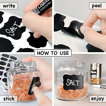 Chalkboard Labels Roll for Jars 220pcs Wavy Shape - Waterproof Reusable Chalk Sticker Labels for Containers Storage Jars - Includes Erasable Liquid Chalk Marker & Mini Towel - style: 220 Labels Wavy Shape