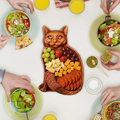 Cat Shaped Wood Serving Trays, 8.66 x 5.5 Inch Decorative Wooden Serving Platters for Food, Versatile Wooden Trays for Cheese, Appetizers, Fruit, Candle, Jewelry, Home Decor