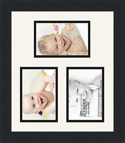 ArtToFrames Collage Photo Frame Double Mat with 3-4x6 Openings and Satin Black Frame - color: Fabric White, size: 3 - 4x6