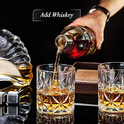 Whiskey Set Gifts for Men, DIOXADOP 6 Stainless Steel Whisky Stones 2 Crystal Whisky Glasses 1 Blessing Card in a Exquisite Wooden Box, Prepare a Gift for Whiskey Scotch Bourbon Lover - color: Stainless Steel Whisky Set