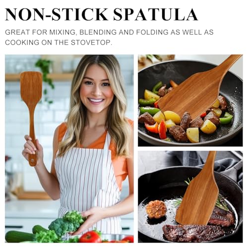 2Pcs Non Toxic Acacia Wood Spatula for Cooking Utensils Set Flipping Turner | Flat Wooden Spatulas for flipping Frying Kitchen Spurtle Organic Olive Teak Wood Utensils Non Stick Bamboo Slotted Spatula - color: 2 PCS SPATULAS