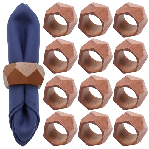 Wooden Napkin Rings Set of 12 - Handmade Natural Wood Napkin Holders for Dining Table, Farmhouse Kitchen Decor, Wedding, Thanksgiving & Holiday Table Setting - ALPHA Living HOME - color: Tan Natural, size: 12- Pack
