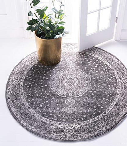 Unique Loom Bromley Collection Area Rug - Midnight (3' 1" Round Dark Gray/Gray) - color: Dark Gray/Ivory, size: 3'1" (Round)