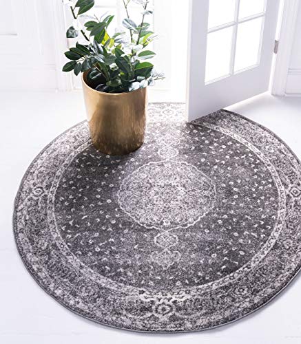 Unique Loom Bromley Collection Area Rug - Midnight (7' 10" Round, Dark Gray/ Gray) - color: Dark Gray/Ivory, size: 7'10" (Round)