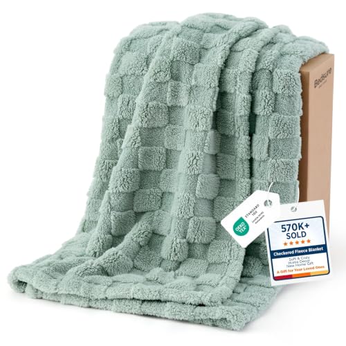 Bedsure GentleSoft Sage Green Throw Blanket for Couch - Checkered Cute Fleece Blankets, Soft Cozy Summer Throw for Bedroom Home Decor Gifts for Mom Girls, Green, 50x60 Inches - color: 01 Sage Green, size: Throw (50" X 60")