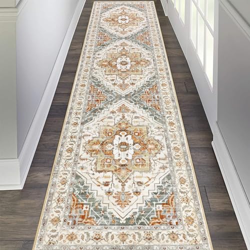 Pauwer Vintage Floral 2x8 Runner Rug, Non Slip Hallway Runner, Terracotta | Machine Washable, Faux Wool, Low-Pile, Non-Shedding, Soft Distressed Floor Carpet For Entryway, Laundry, Bedroom, Kitchen - color: Terracotta, size: 2' x 8' (Runner)