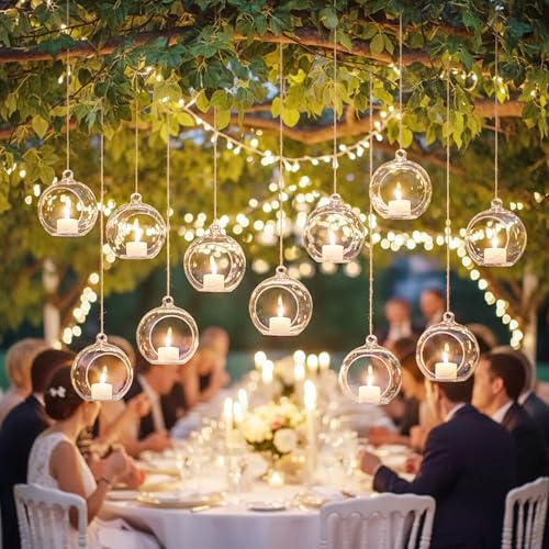 24pcs of Hanging Candle Holders - Glass LED Tealight Holders, Glass Globe Plant Terrariums, 2.36"/6cm Hanging Tealight Holder Terrariums for Birthday Party Tree Christmas Wedding Home Decor - size: 24pcs (2.36"Diameter)