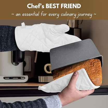 Native Fab 4 Piece Set - 2 Oven Mitts & 2 Potholders, Heat Resistant, 100% Cotton, Quilted Design, Non-Slip Grip, Machine Washable, Ideal for Baking, Cooking, BBQ, Kitchen Protection - White - color: White
