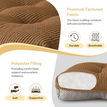 Anti Slip Kitchen Chair Cushions Set of 4 18"X16.5"X3" Khaki | Elegant Breathable Textured Fabric, with Ties, Tufted, Thick Polyester Filling, for Dining Chairs, Folding Chairs, Office - color: Khaki