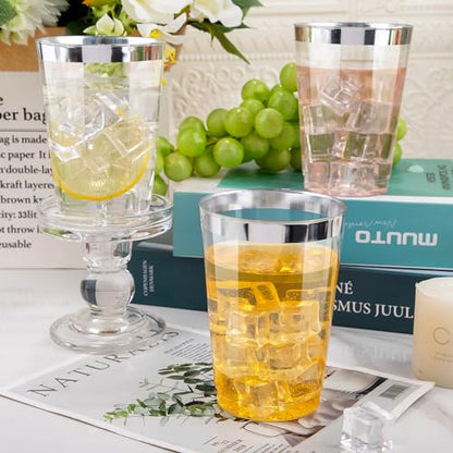 I00000 50 Pack 12 oz Silver Plastic Cups, Premium Silver Disposable Cups | BPA-Free, Heavy Duty, Everyday Use, Bulk Catering, Wine Glasses, Cocktail Glasses, Silver Cups Perfect for Party & Wedding - color: 12-Silver-50
