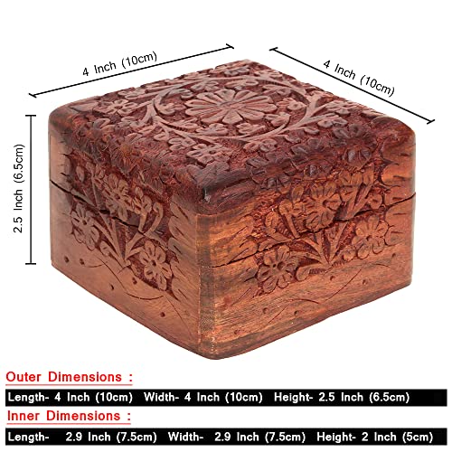 Ajuny Wooden Hand Carved Jewelry Box Keepsake Treasure Chest Organizer | Decorative Wood Trinket Holder for Jewelry Keepsakes and Small Accessories Handcrafted Gift for Men Women and Travelers