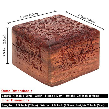 Ajuny Wooden Hand Carved Jewelry Box Keepsake Treasure Chest Organizer | Decorative Wood Trinket Holder for Jewelry Keepsakes and Small Accessories Handcrafted Gift for Men Women and Travelers